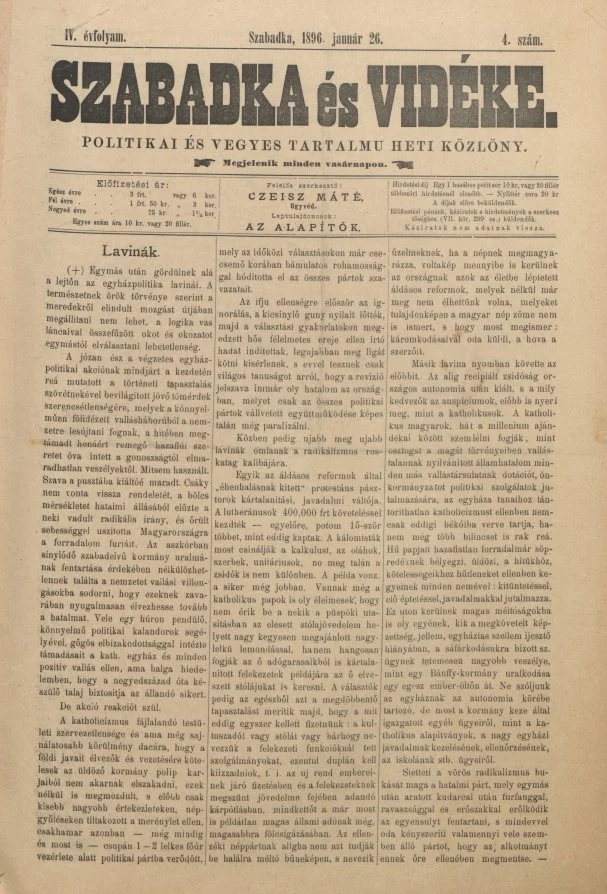Szabadka és vidéke II, 4. évf. 1896. január 26. 4. sz.
