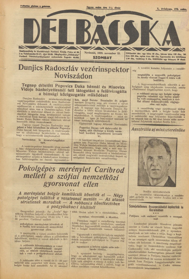 Délbácska, 10. évf. 1929. november 23. 273. sz.