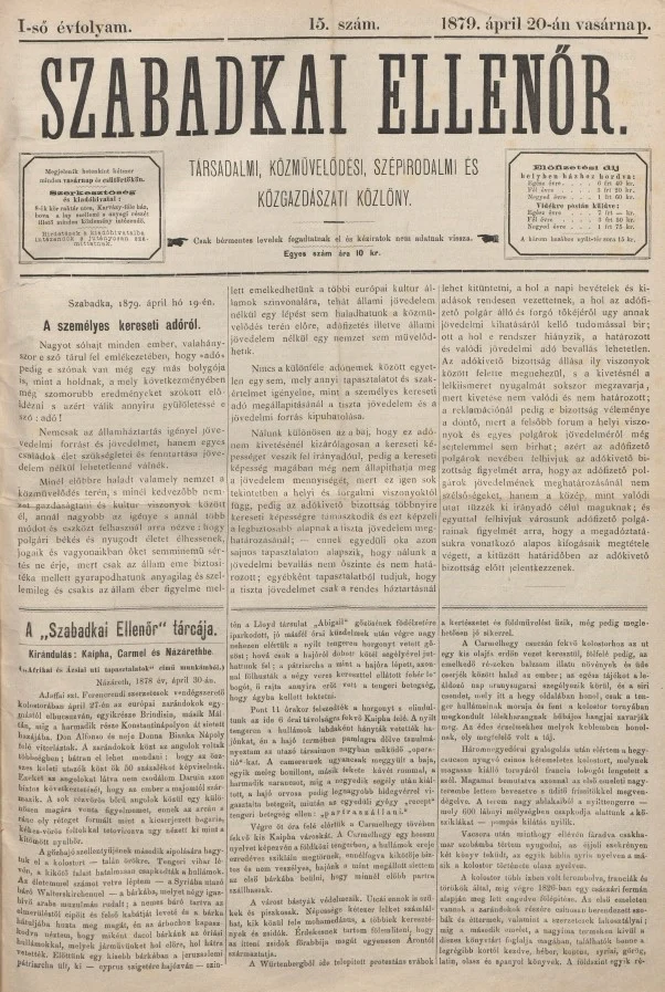 Szabadkai Ellenőr, 1. évf. 1879. április 20. 15. sz.