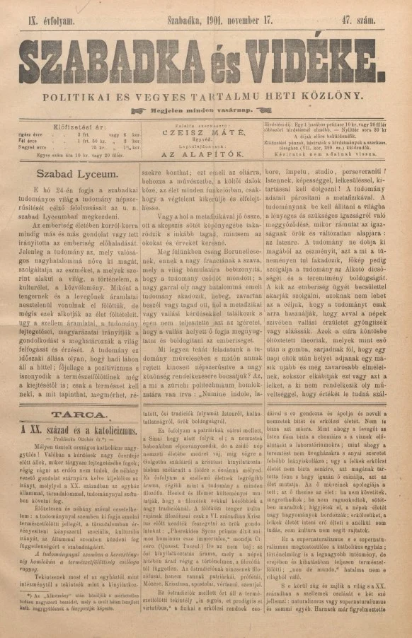 Szabadka és vidéke II, 9. évf. 1901. november 17. 47. sz.