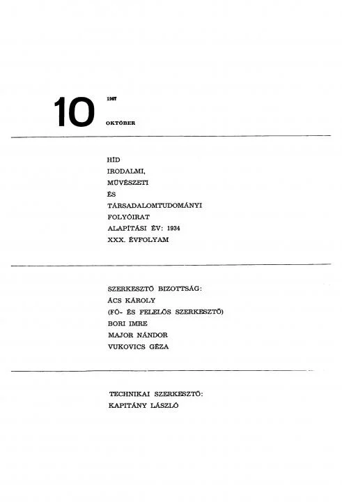 Híd, 31. évf. 1967. október. 10. sz. 921–1084. oldal