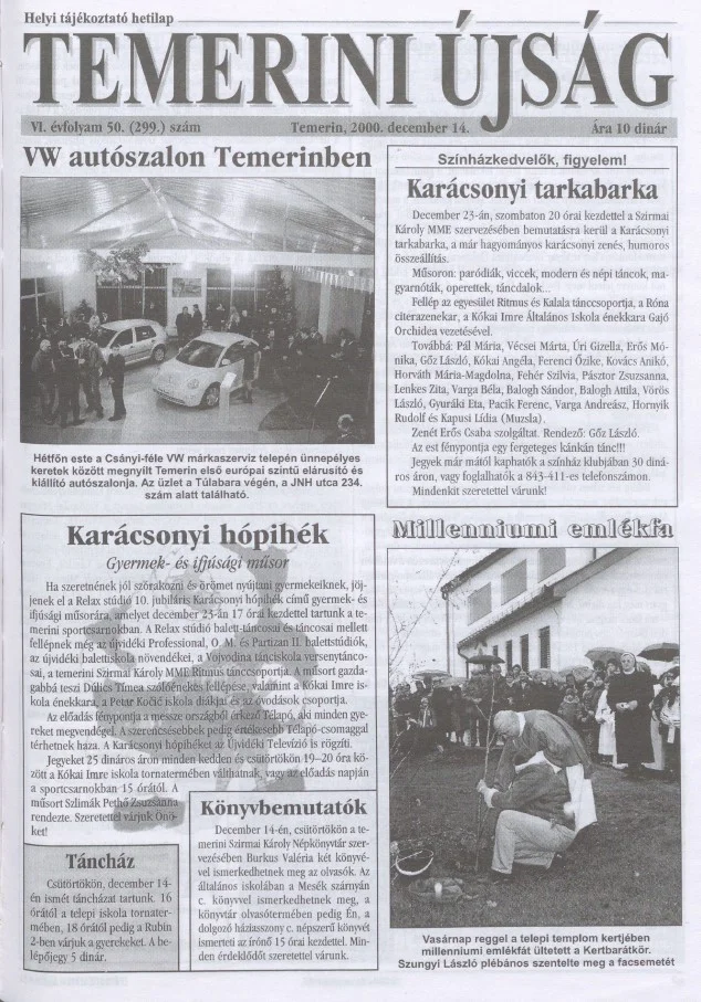 Temerini Újság, 6. évf. 2000. december 14. 50. sz.