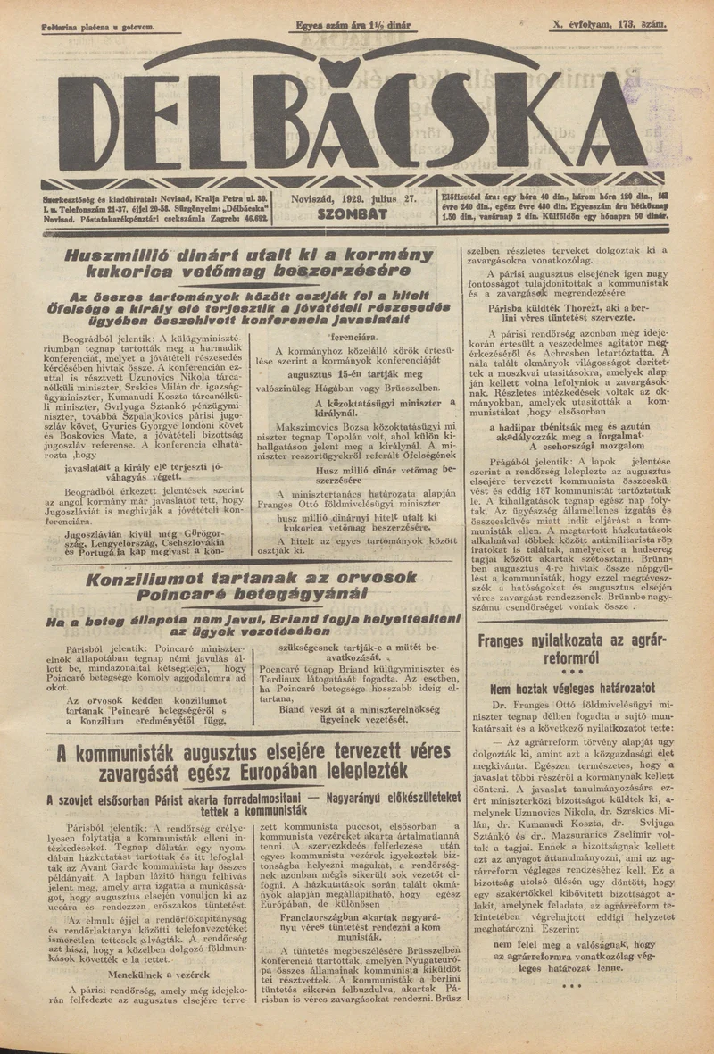 Délbácska, 10. évf. 1929. július 27. 173. sz.