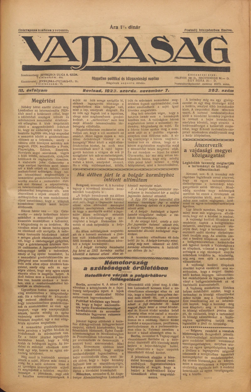 Vajdaság, 3. évf. 1923. november 7. 253. sz.