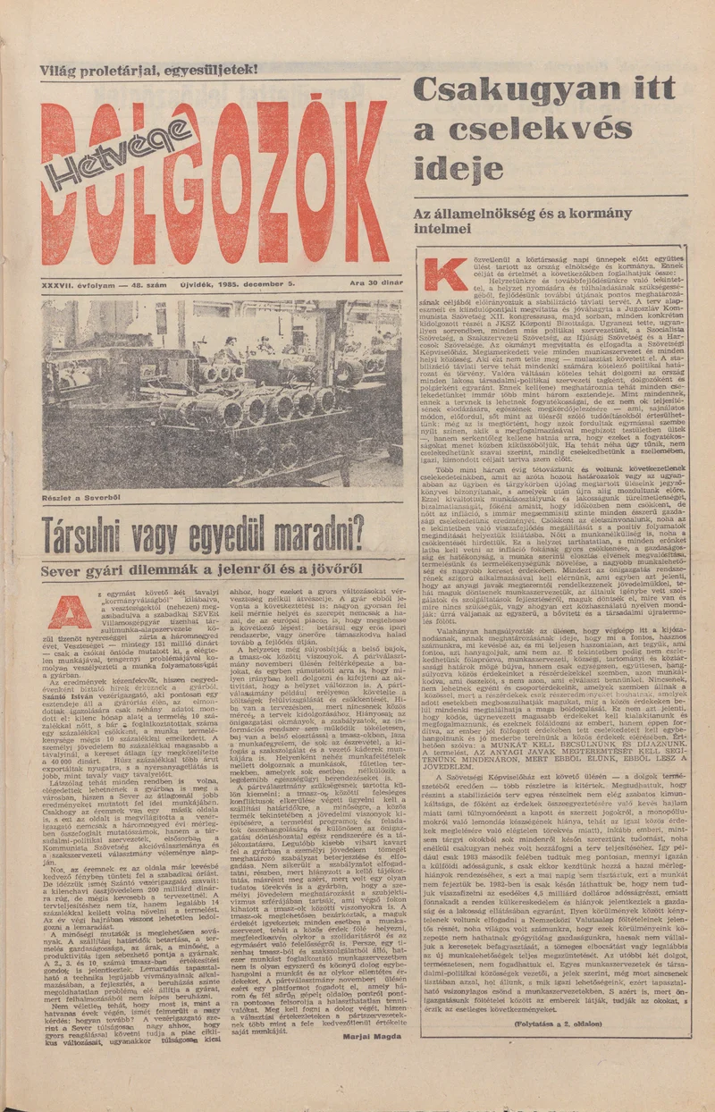 Dolgozók, 39. évf. 1985. december 5. 48. sz.