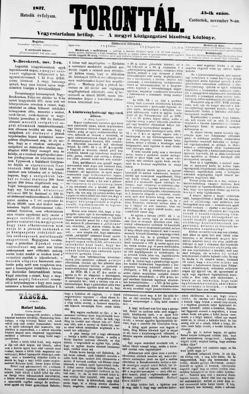 Torontál, 6. évf. 1877. november 8. 45. sz.