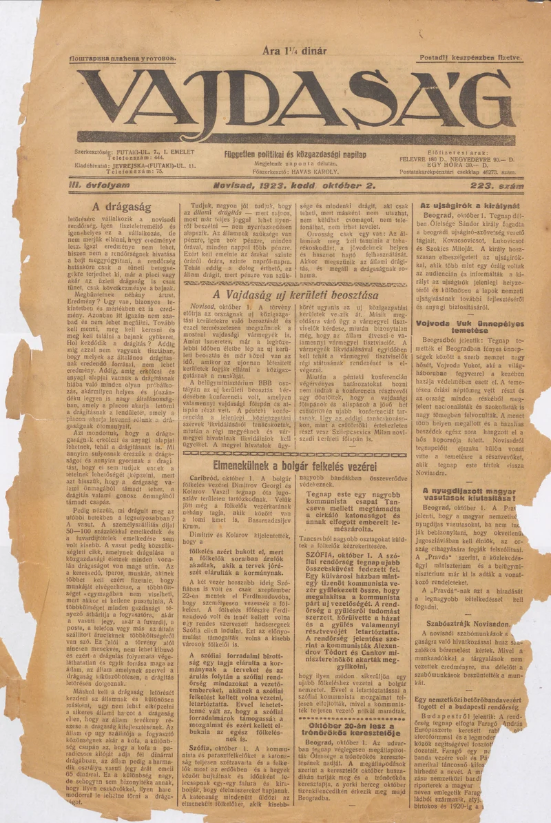 Vajdaság, 3. évf. 1923. október 2. 223. sz.