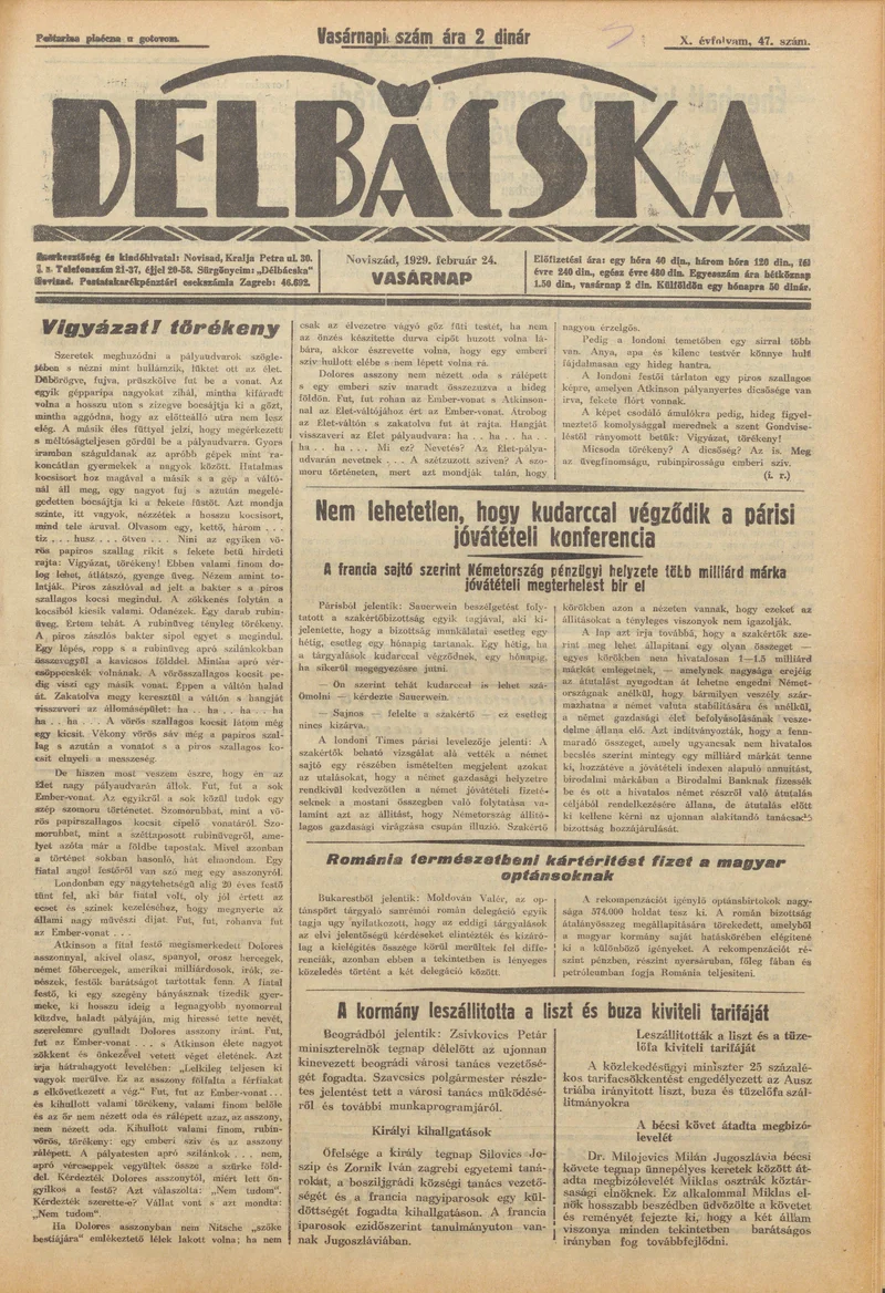 Délbácska, 10. évf. 1929. február 24. 47. sz.