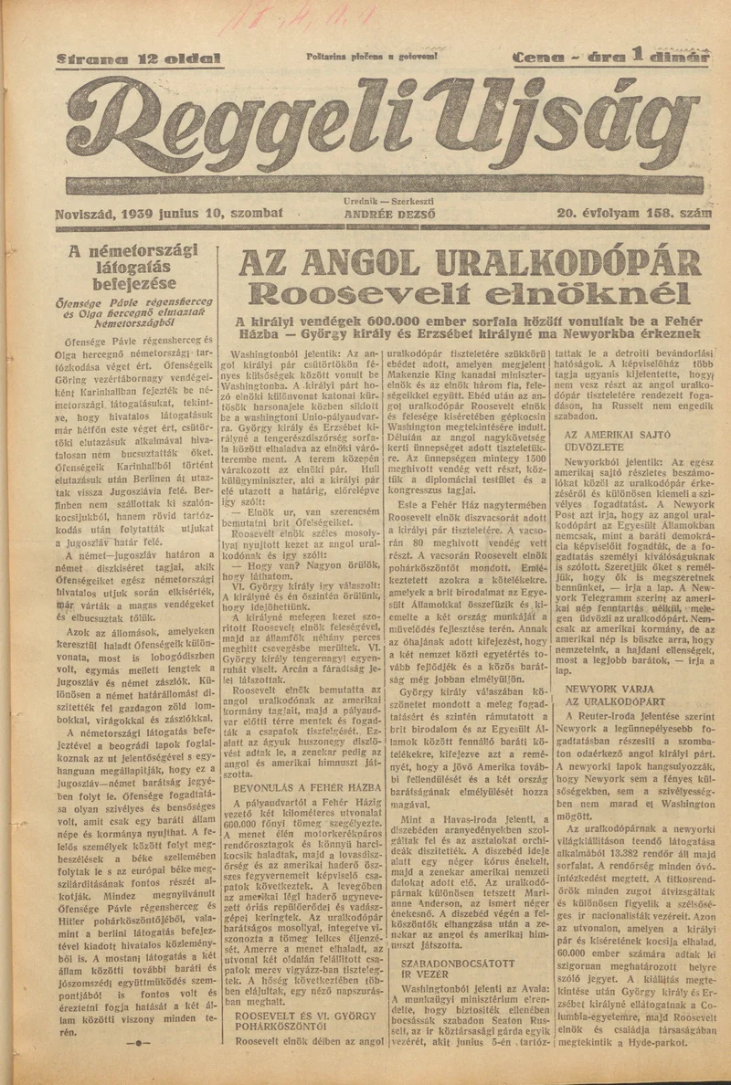 Reggeli Újság, 20. évf. 1939. június 10. 158. sz.