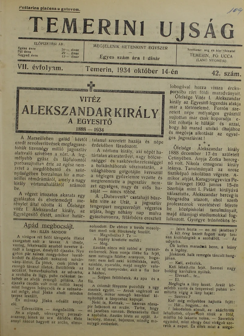 Temerini Újság 1928-1944, 7. évf. 1934. október 14. 42. sz.