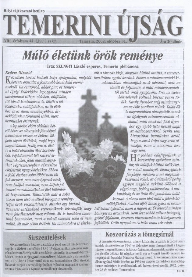 Temerini Újság, 8. évf. 2002. október 31. 44. sz.
