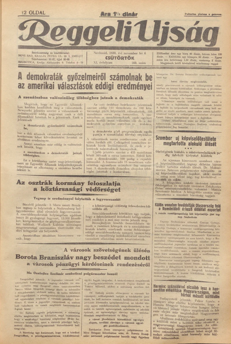 Reggeli Újság, 11. évf. 1930. november 6. 260. sz.