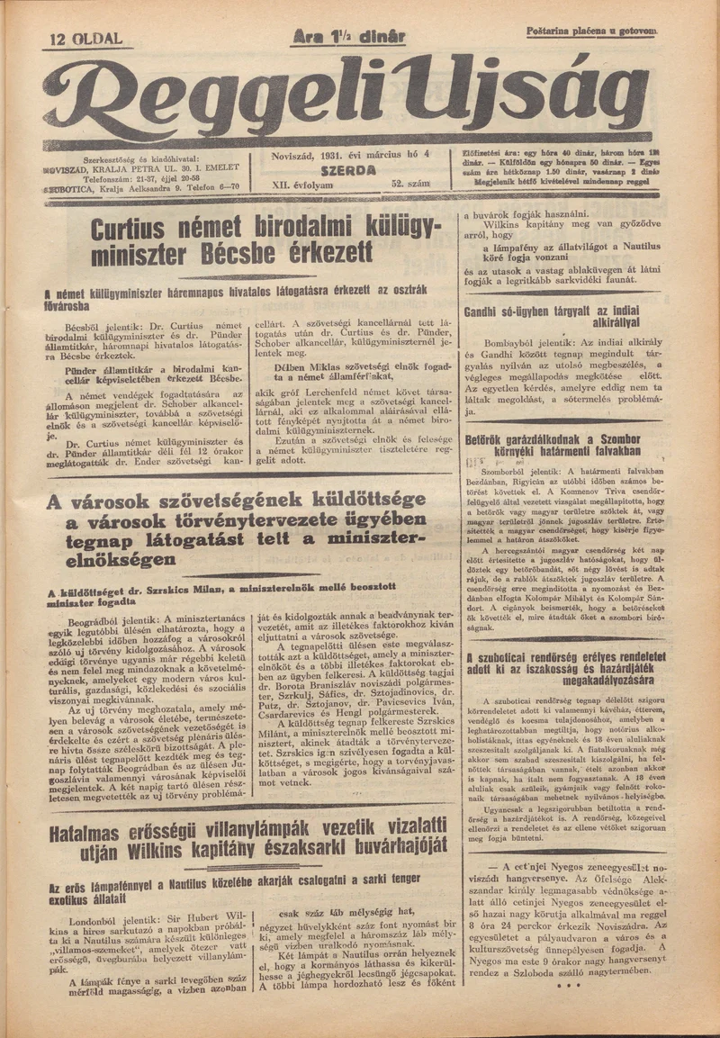 Reggeli Újság, 12. évf. 1931. március 4. 52. sz.