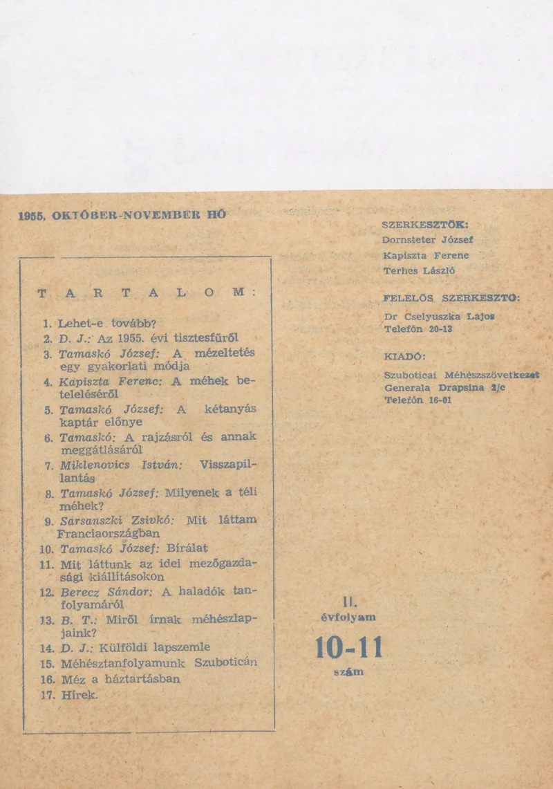 Méhészetünk, 2. évf. 1955. október 1. – november 1. 10–11. sz.