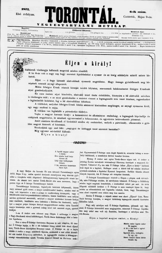 Torontál, 1. évf. 1872. május 9. 6. sz.