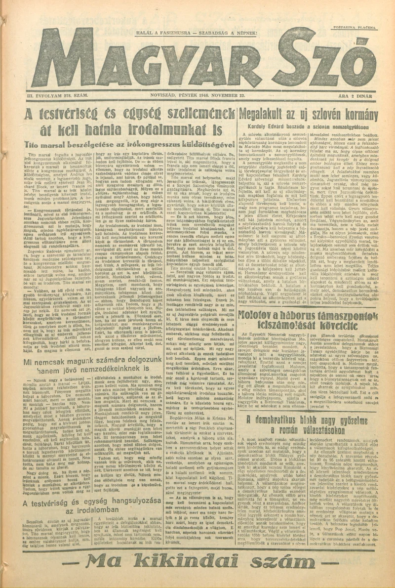 Magyar Szó, 3. évf. 1946. november 22. 278. sz. 1–8. oldal