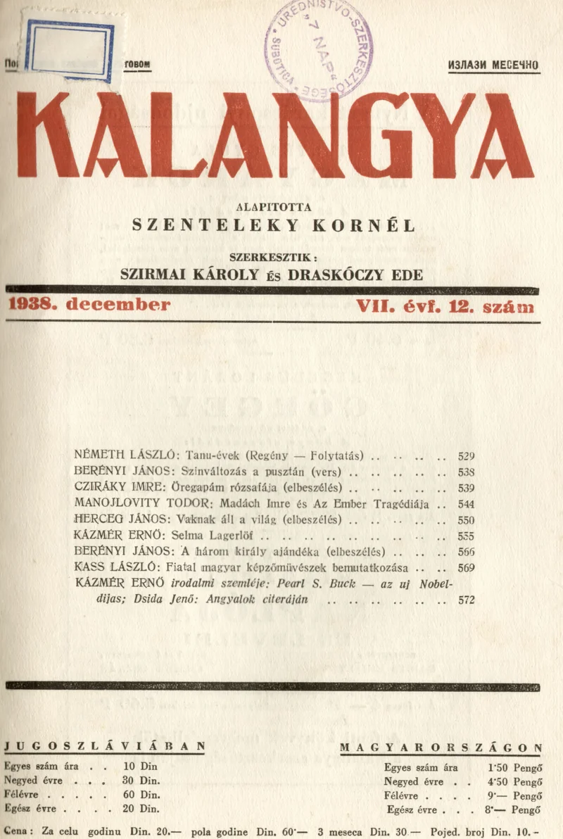 Kalangya, 7. évf. 1938. december. 12. sz. 529–576. oldal