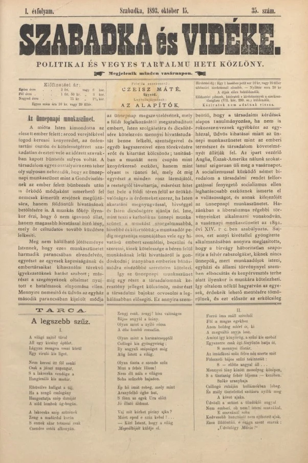 Szabadka és vidéke II, 1. évf. 1893. október 15. 35. sz.