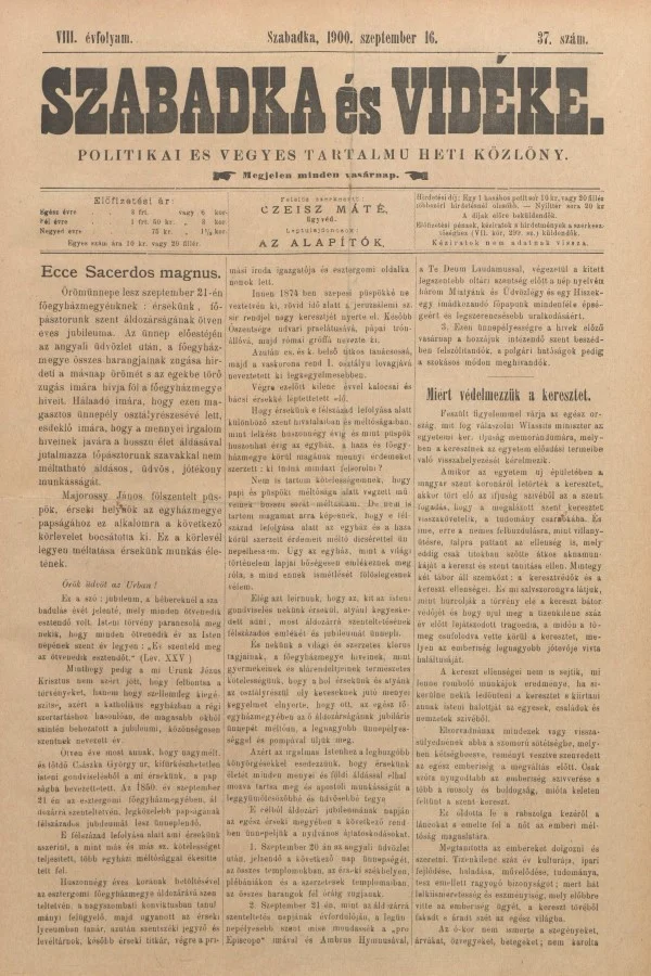 Szabadka és vidéke II, 8. évf. 1900. szeptember 16. 37. sz.