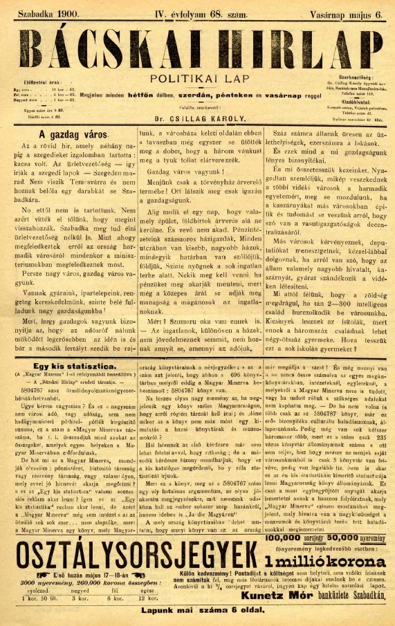 Bácskai Hirlap, 4. évf. 1900. május 6. 68. sz.