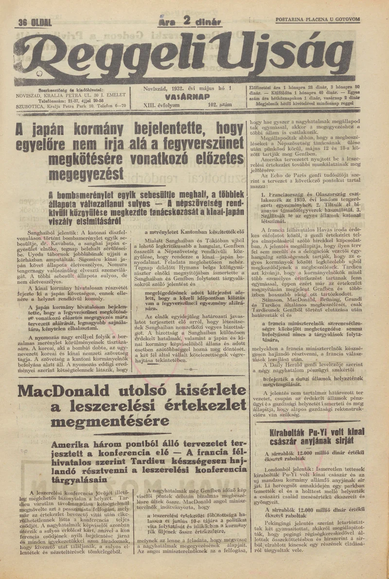 Reggeli Újság, 13. évf. 1932. május 1. 102. sz.