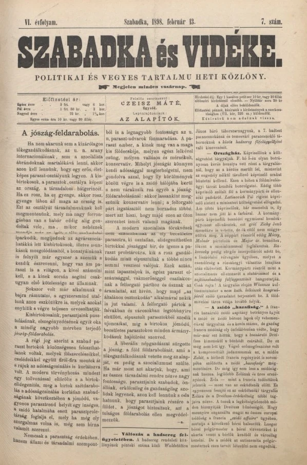 Szabadka és vidéke II, 6. évf. 1898. február 13. 7. sz.