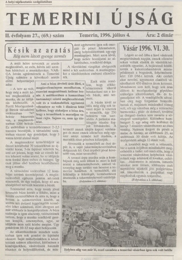 Temerini Újság, 2. évf. 1996. július 4. 27. sz.