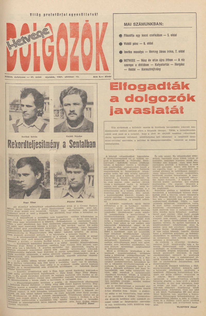 Dolgozók, 35. évf. 1981. október 15. 41. sz.