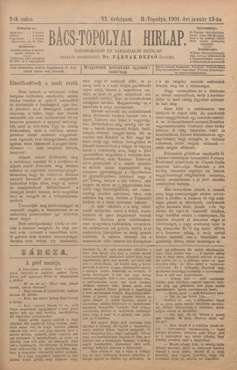 Bács-Topolyai Hirlap, 6. évf. 1901. január 13. 2. sz.