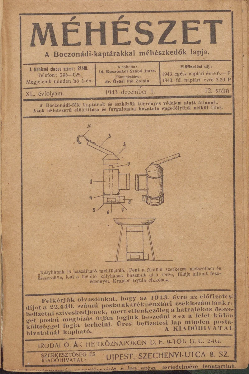 Méhészet, 40. évf. 1943. december 1. 12. sz.