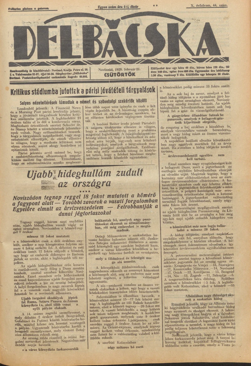 Délbácska, 10. évf. 1929. február 21. 44. sz.