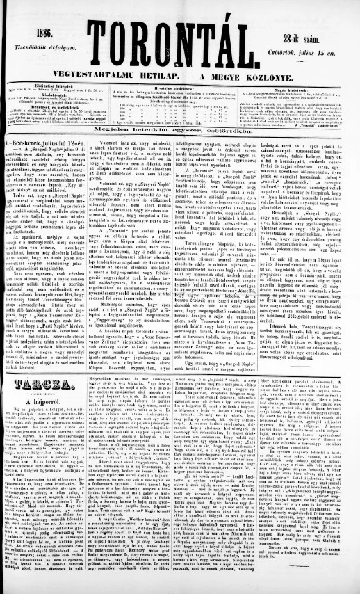 Torontál, 15. évf. 1886. július 15. 28. sz.
