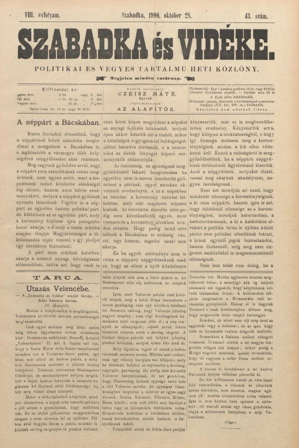 Szabadka és vidéke II, 8. évf. 1900. október 28. 43. sz.