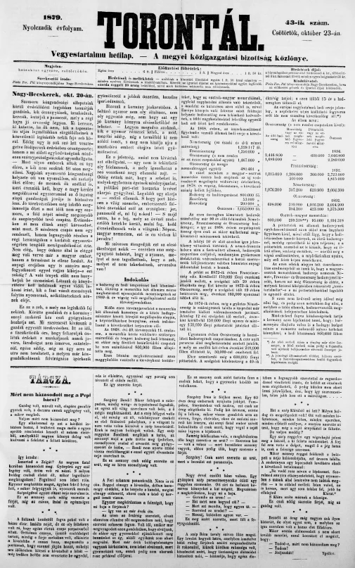Torontál, 8. évf. 1879. október 23. 43. sz.