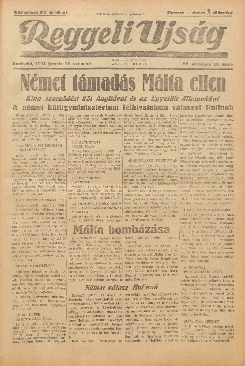 Reggeli Újság, 22. évf. 1941. január 18. 18. sz.