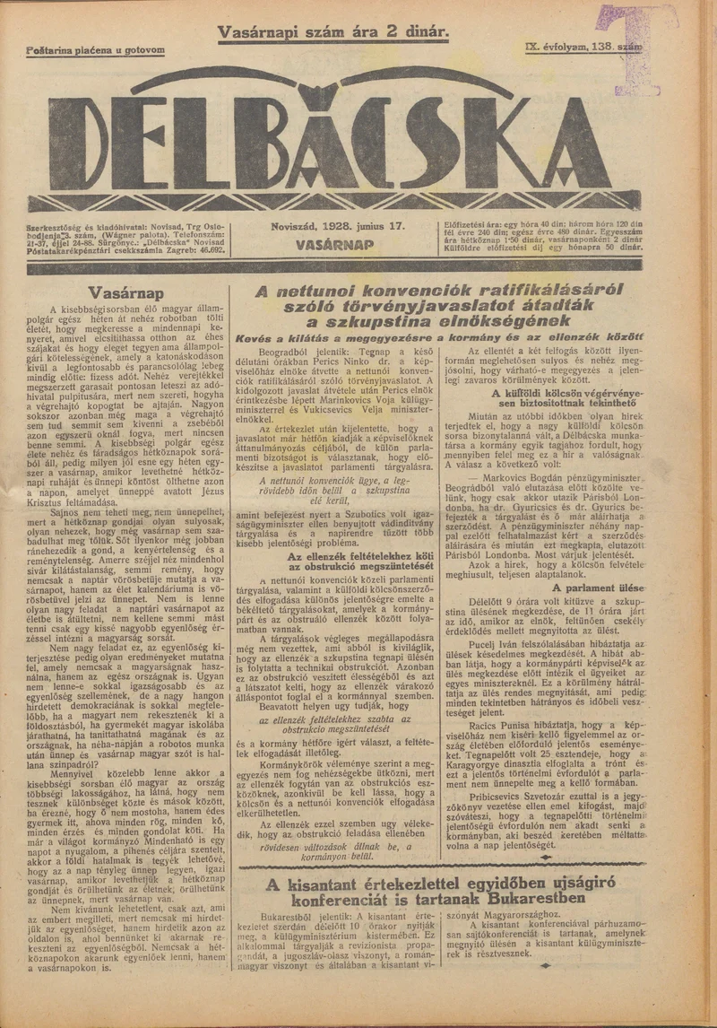Délbácska, 9. évf. 1928. június 17. 138. sz.