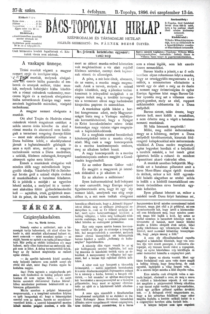 Bács-Topolyai Hirlap, 1. évf. 1896. szeptember 13. 37. sz.