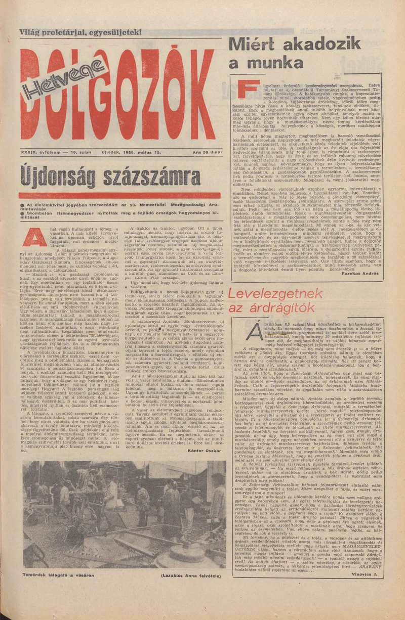 Dolgozók, 40. évf. 1986. május 15. 19. sz.