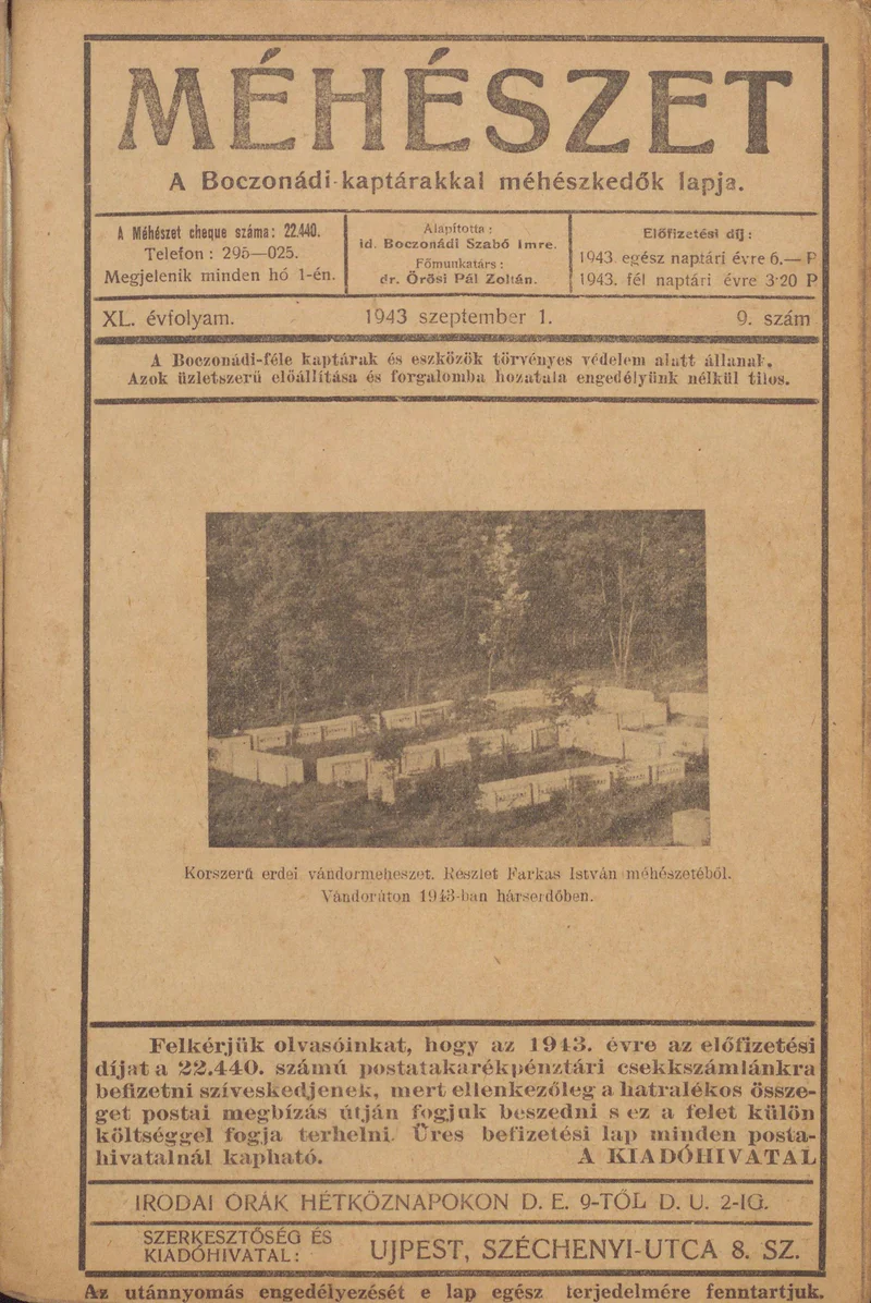 Méhészet, 40. évf. 1943. szeptember 1. 9. sz.