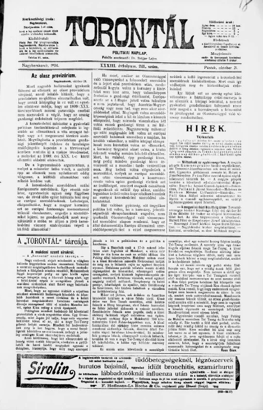 Torontál, 33. évf. 1904. október 21. 241. sz.