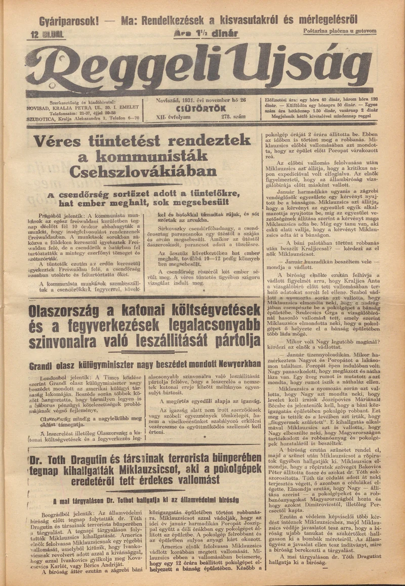 Reggeli Újság, 12. évf. 1931. november 26. 278. sz.