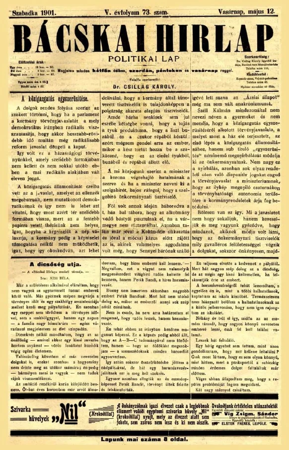 Bácskai Hirlap, 5. évf. 1901. május 12. 73. sz.