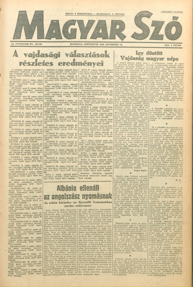 Magyar Szó, 3. évf. 1946. november 14. 271. sz. 1–6. oldal