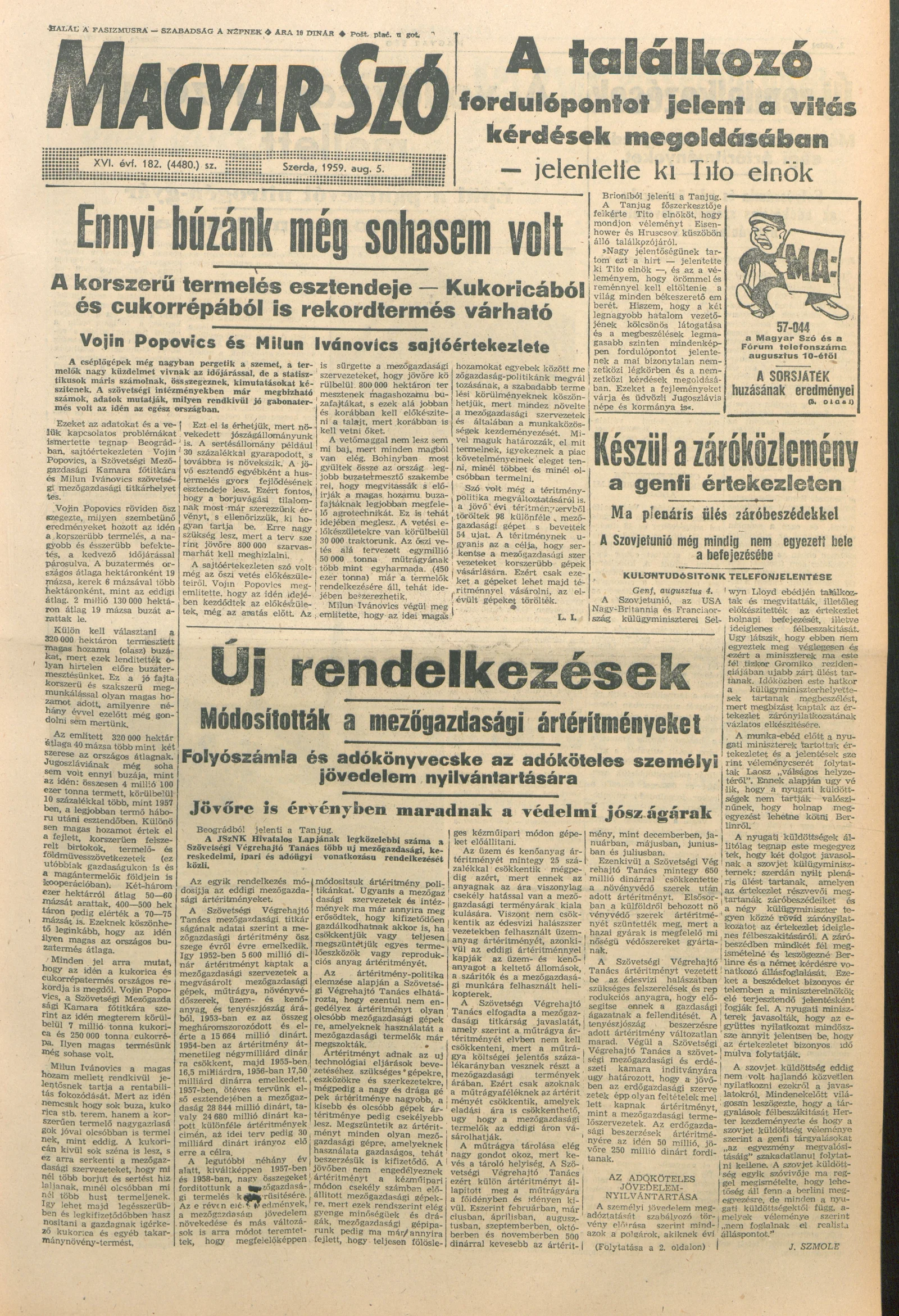 Magyar Szó, 16. évf. 1959. augusztus 5. 182. sz. 1–20. oldal