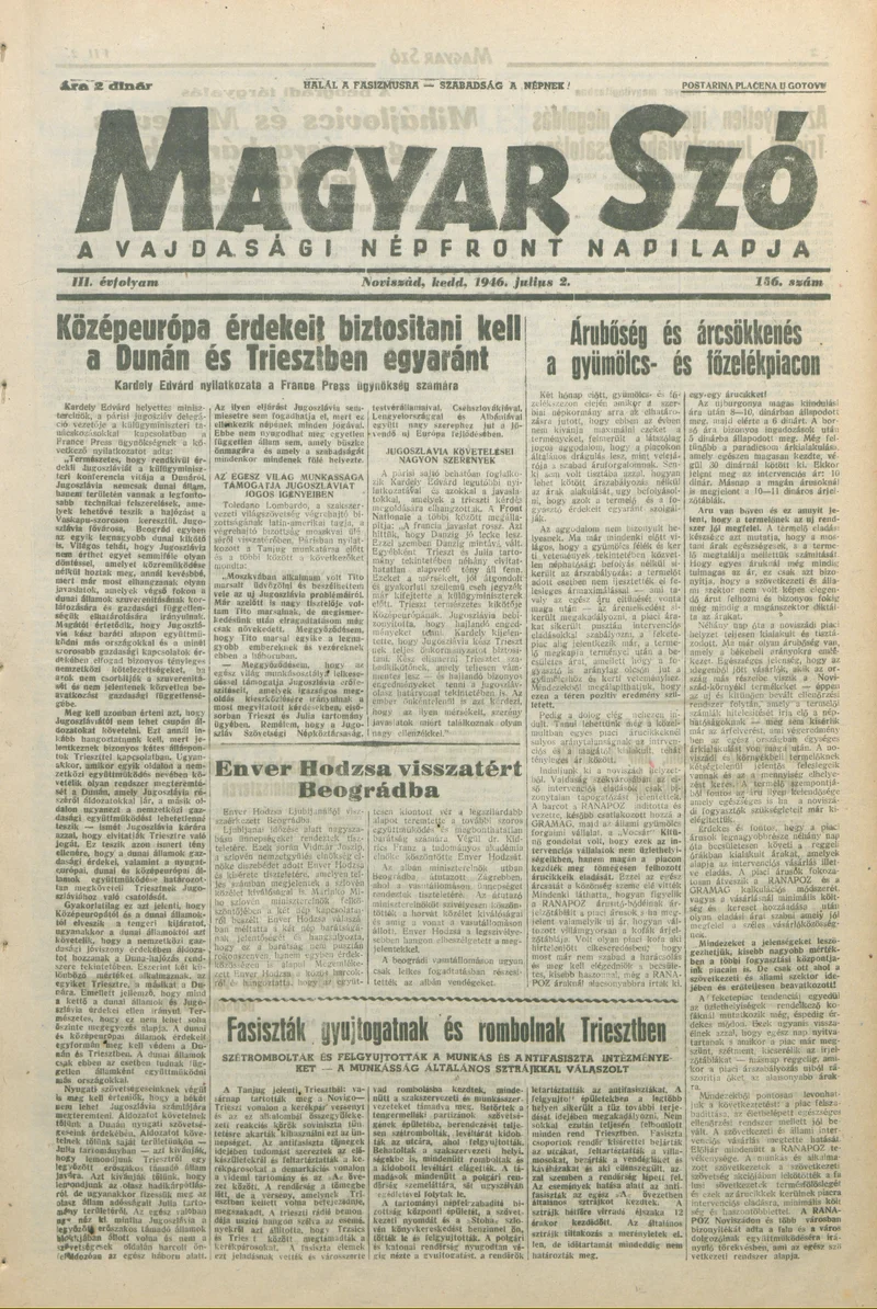 Magyar Szó, 3. évf. 1946. július 2. 156. sz. 1–6. oldal