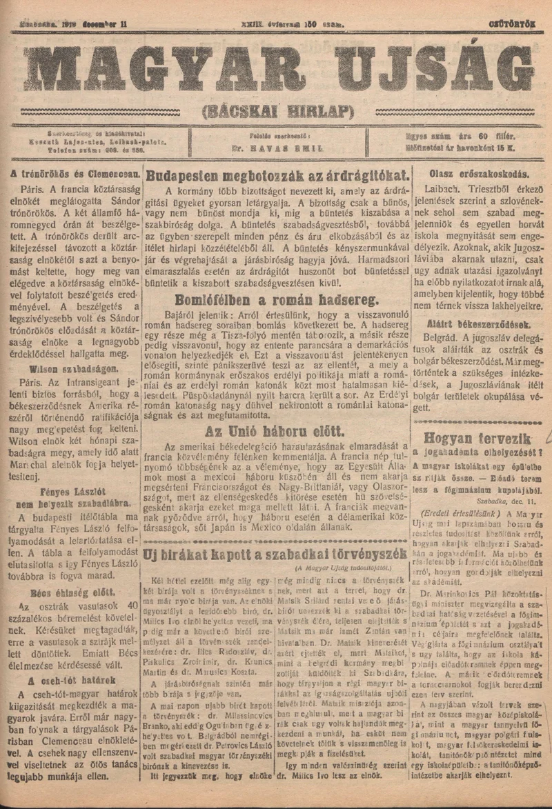 Bácskai Hirlap, 23. évf. 1919. december 11. 150. sz.