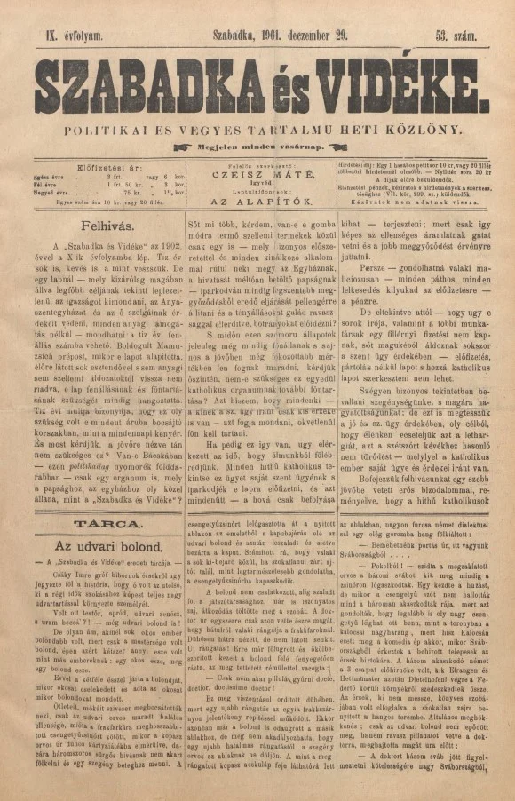 Szabadka és vidéke II, 9. évf. 1901. december 29. 53. sz.