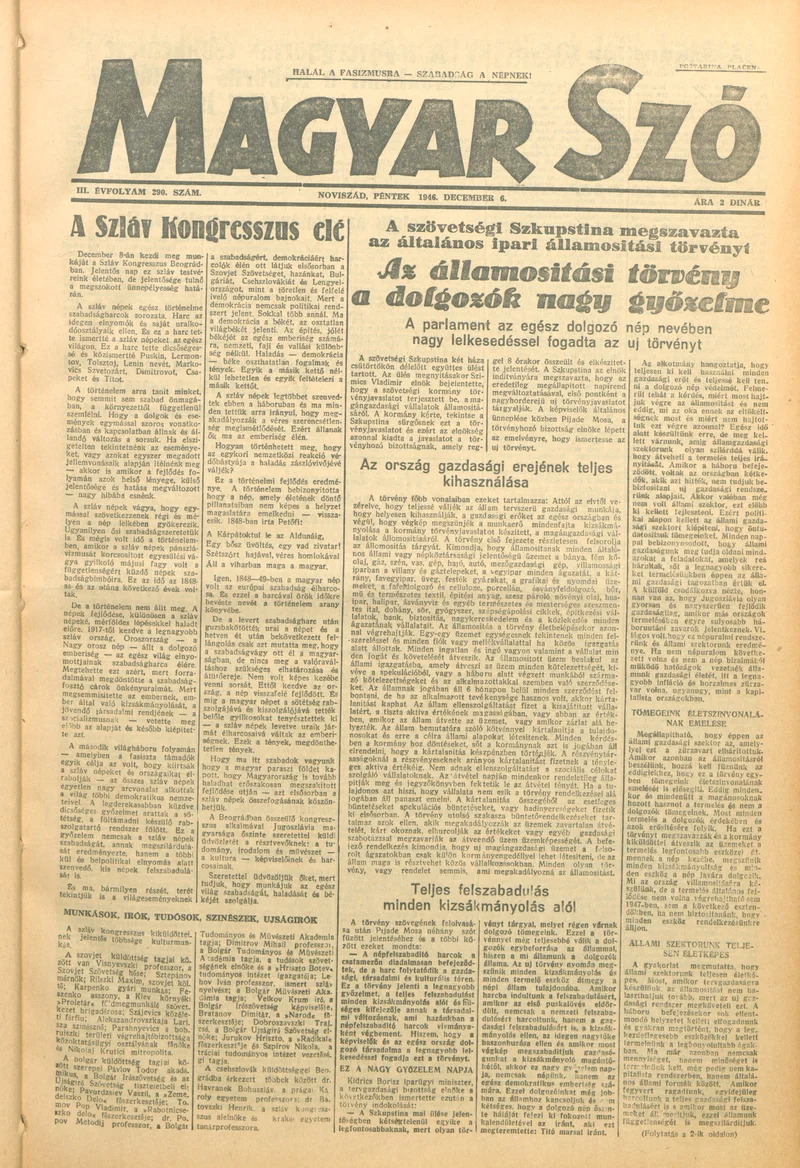 Magyar Szó, 3. évf. 1946. december 6. 290. sz. 1–6. oldal