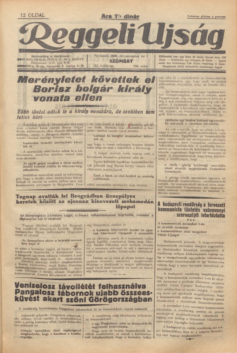 Reggeli Újság, 11. évf. 1930. november 1. 256. sz.