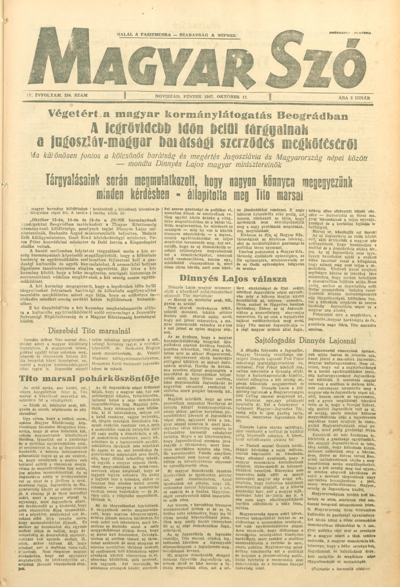 Magyar Szó, 4. évf. 1947. október 17. 254. sz. 1–6. oldal